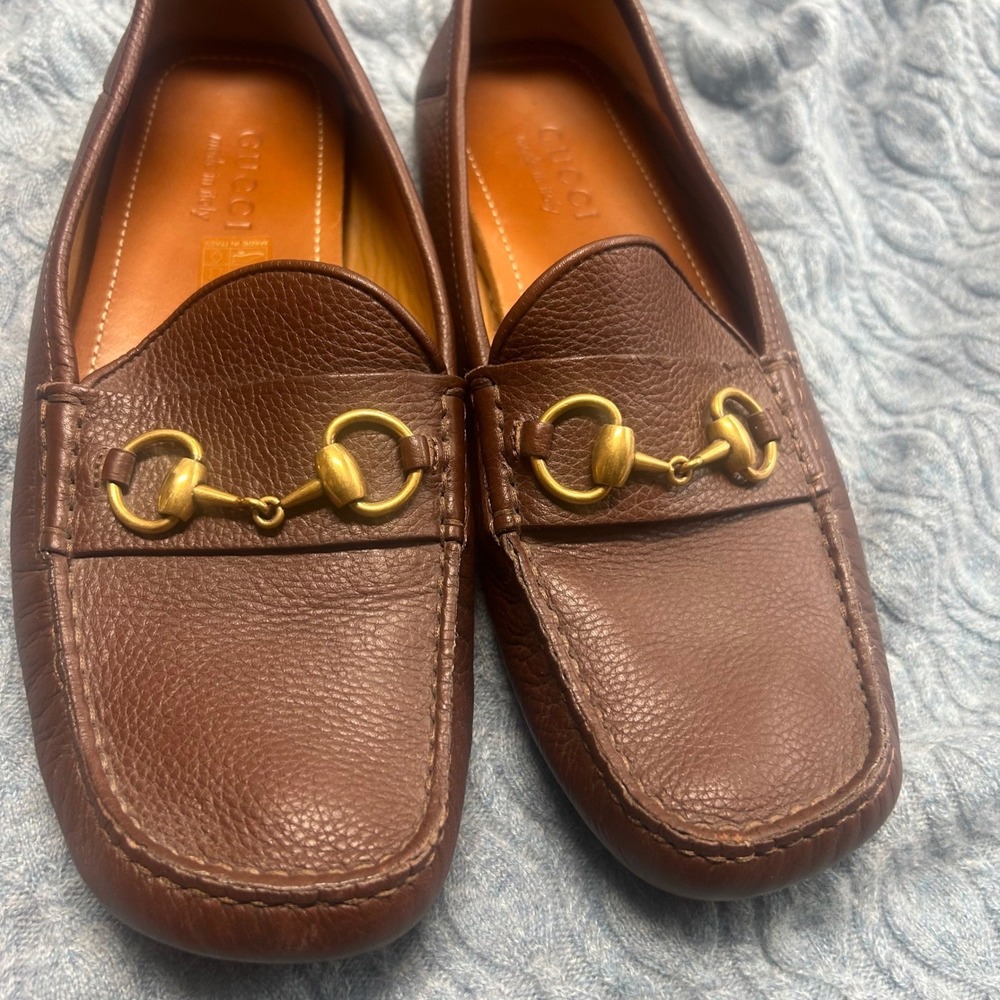 Gucci mens brown loafers slippers size 7 genuine leather - Picture 3 of 10